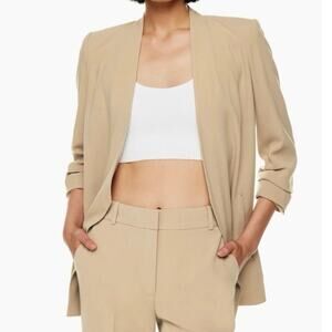 BABATON ARITZIA Power Linen Open Blazer Jacket Tan Ruched Sleeves Size 6